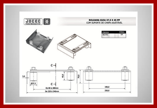Roldana guia suporte chapa ajustável