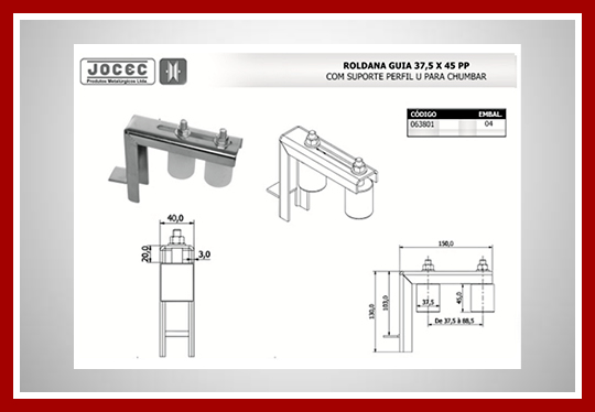Roldana guia suporte em L para chumbar