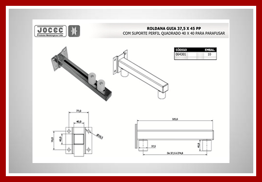 Roldana guia suporte tubo 40mm x 40mm para parafusar