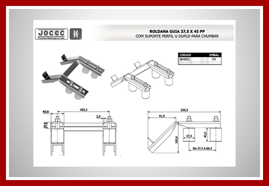 Roldana guia suporte U duplo para chumbar