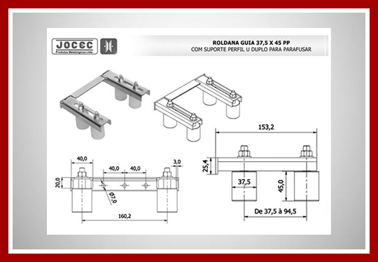 Roldana guia suporte U duplo para parafusar